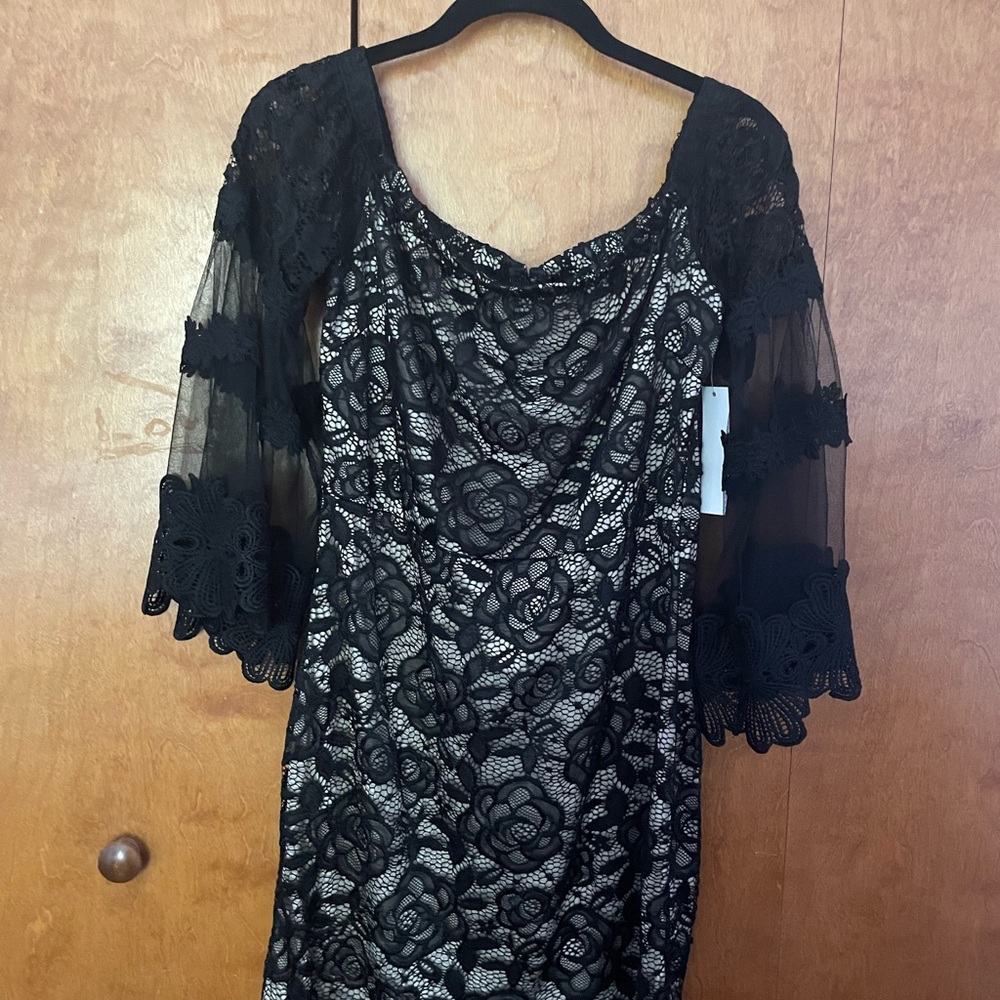 Venus size large lace lined mini dress in black!